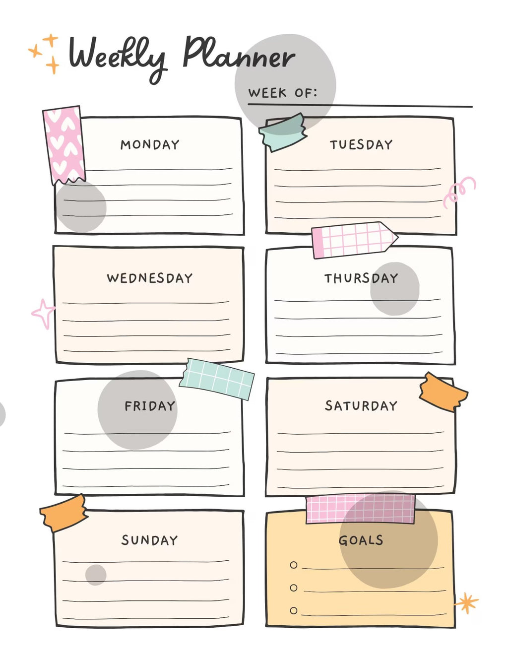 Printable Weekly Planner: Undated Schedule Template, To Do List, (PDF Download)
